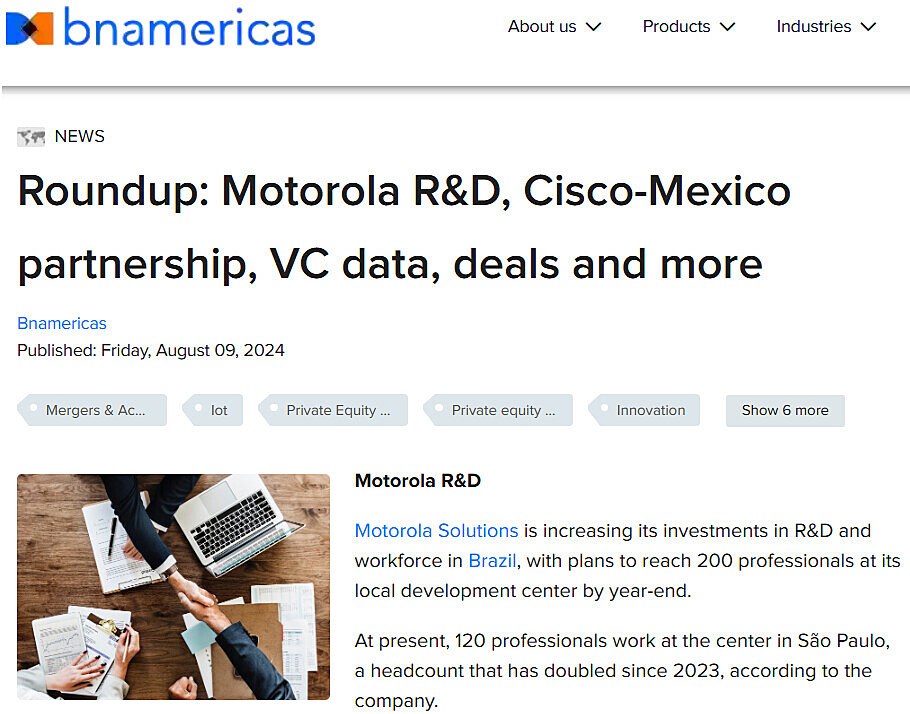 Roundup: Motorola R&D, Cisco-Mexico partnership, VC data, deals and more